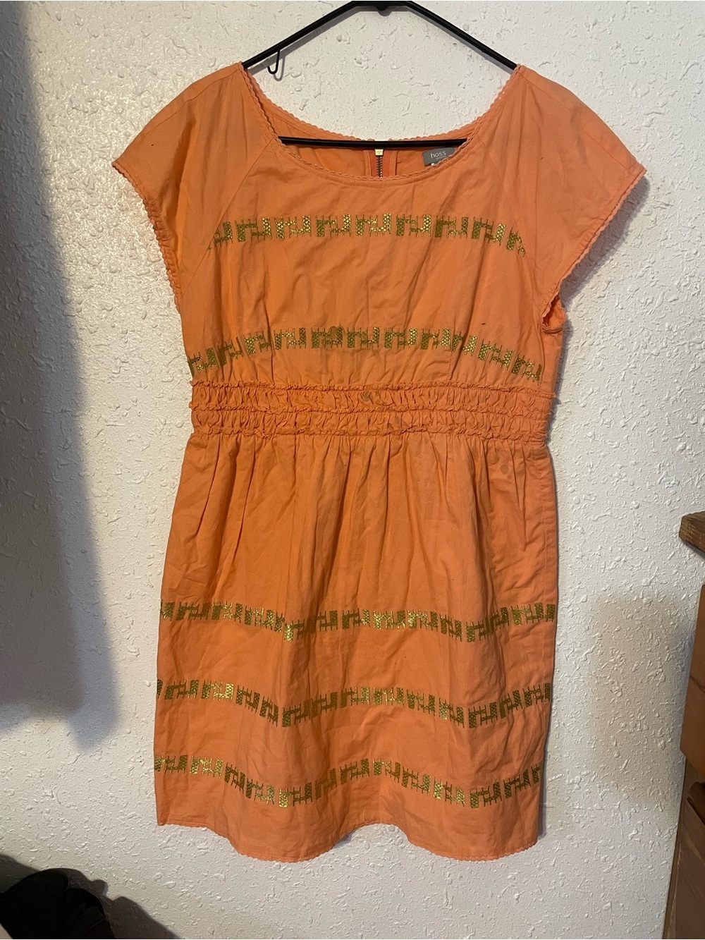 Orange Short-Sleeve Embroidered Mini Dress